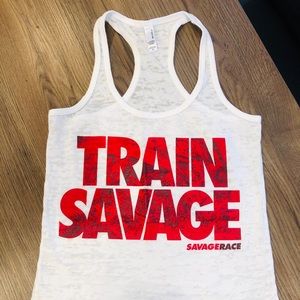 Savage Race white burnout razor back workout tank